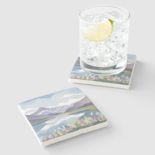 Bergsee Florale Aquarell-Landschaft Steinuntersetzer