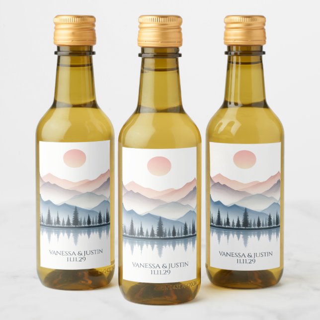 Bergsee-Hochzeit Weinetikett (Flaschen)