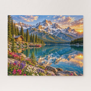 Bergsee-Hütten-Landschaft Puzzle