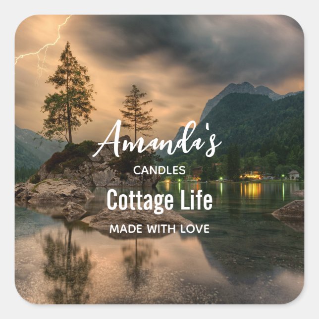 Bergsee im Abend Candle Business Quadratischer Aufkleber (Vorderseite)