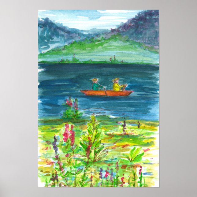 Bergsee Kayak Aquarellmalerei Poster (Vorne)