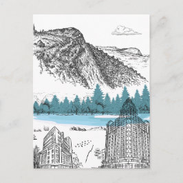 Bergsee Lodge Illustration Naturlandschaft Postkarte