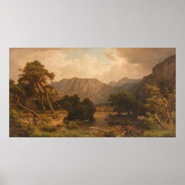 Bergsee mit Herons - Heinrich Funk Poster (Vorne)