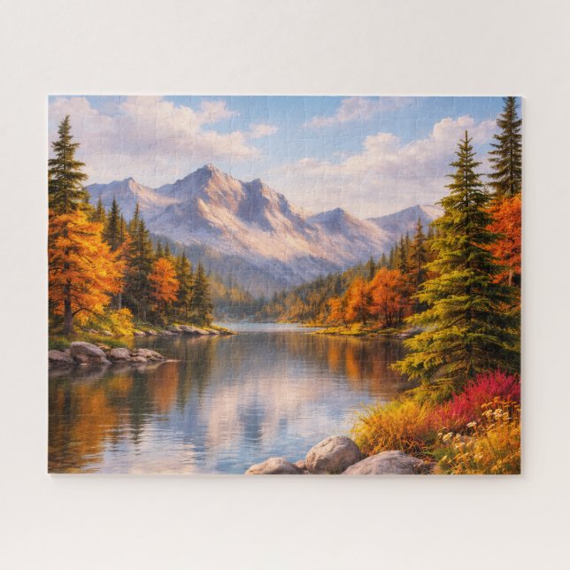 Bergsee-Reflektion Farbiger Herbstpuzzle Puzzle (Horizontal)