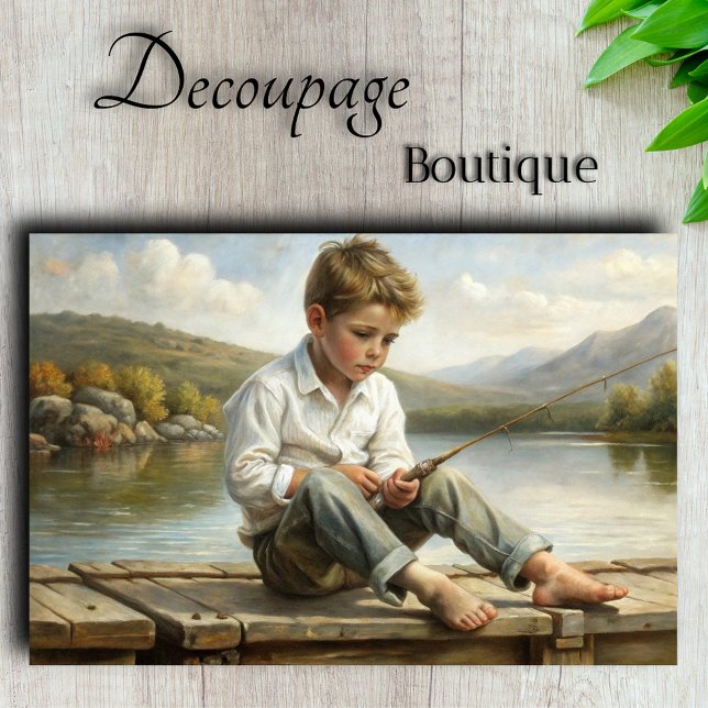 Bergsee Reverie Angeljunge Decoupage Seidenpapier (Mountain Lake Reverie Young Angler's Contemplation Decoupage Tissue Paper By Decoupage Boutique)