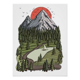 Bergsee Ruhe: Sonnenuntergang erwartet Poster
