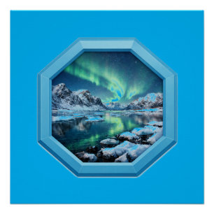 Bergsee spiegelt keine Lichter in blauem Rahmen Poster