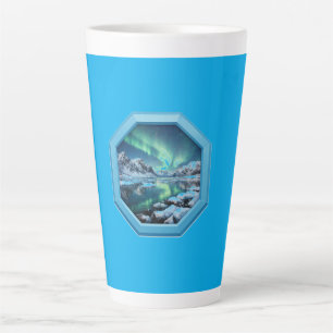 Bergsee spiegelt Nordlichter in blauem Rahmen Milchtasse