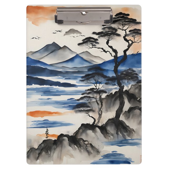 Bergsee und Sonnenaufgang Klemmbrett (Vorderseite)