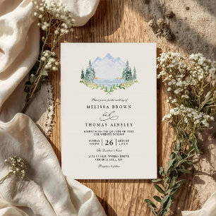 Bergsee-Wald-Baum-Rustikale-QR-Code-Hochzeit Einladung