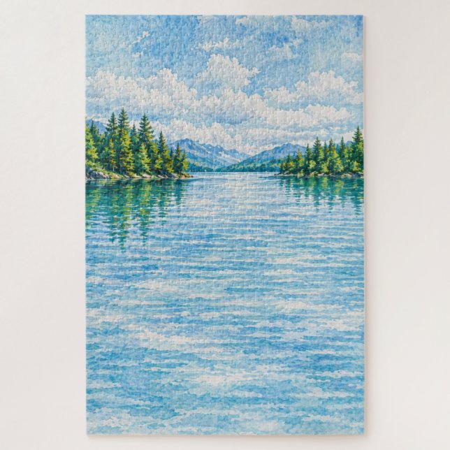 Bergsee-Waldlandschaft Puzzle (Vertikal)