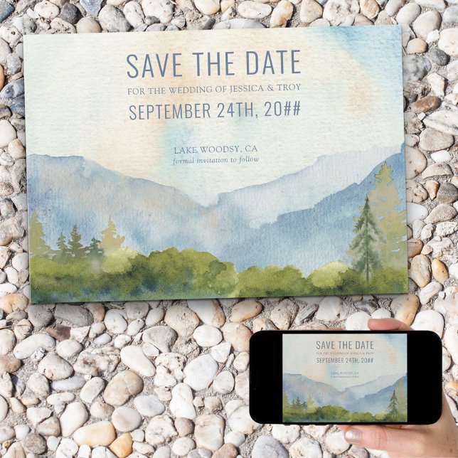 Bergsee-Wasserfarbe Staubblau Save The Date (Von Creator hochgeladen)