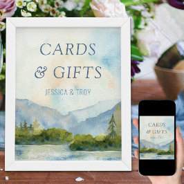 Bergsee Wasserfarben Blaue Karten und Geschenke Poster