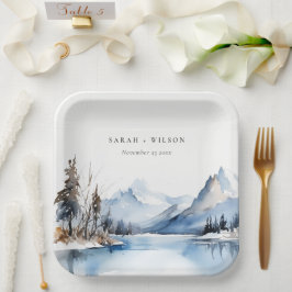 Bergsee Winterschnee Landschaft Hochzeit Pappteller