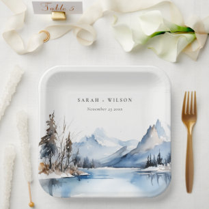 Bergsee Winterschnee Landschaft Hochzeit Pappteller