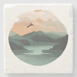 Bergsee-Zauber: Ein ruhiger See bei Dämmerung Steinuntersetzer