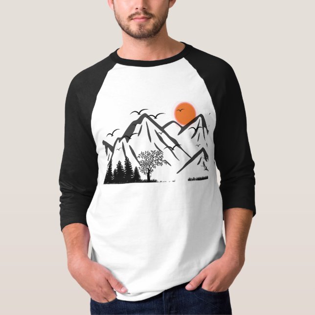 Bergsilhouette mit fliegenden Vögeln T-Shirt (Vorderseite)