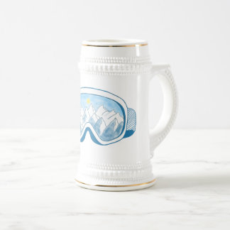Bergskipiste - Illustration weiß Bierglas