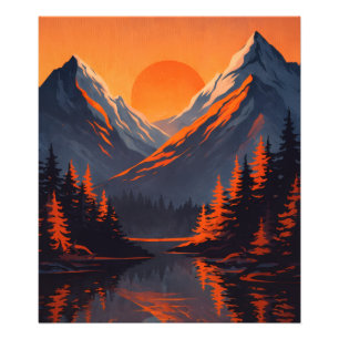 Bergsonnenuntergang Reflexion Feuerorange Himmel Fotodruck