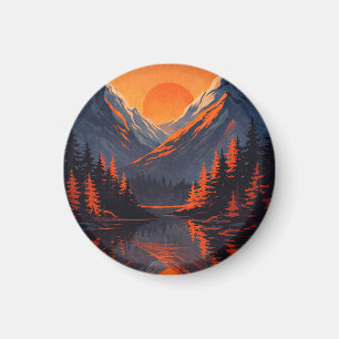 Bergsonnenuntergang Reflexion Feuerorange Himmel Magnet