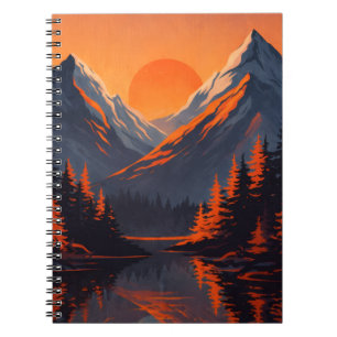 Bergsonnenuntergang Reflexion Feuerorange Himmel  Notizblock