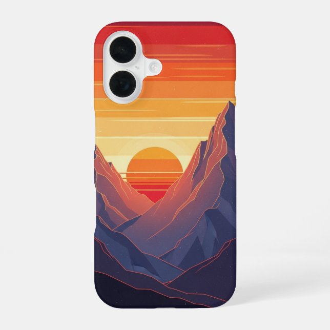 Bergsonnenuntergang Retro Vintage Kunst iPhone 16 Hülle (Rückseite)