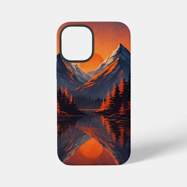 Bergsonnenuntergangsreflexion Feuerorange Himmel  iPhone Hülle (Rückseite)