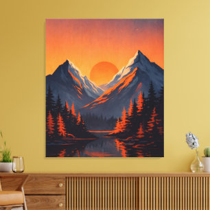 Bergsonnenuntergangsreflexion Feuerorange Himmel  Leinwanddruck