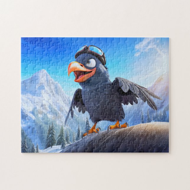 Bergstart Rabe mit Skibrille im Winter T Puzzle (Horizontal)