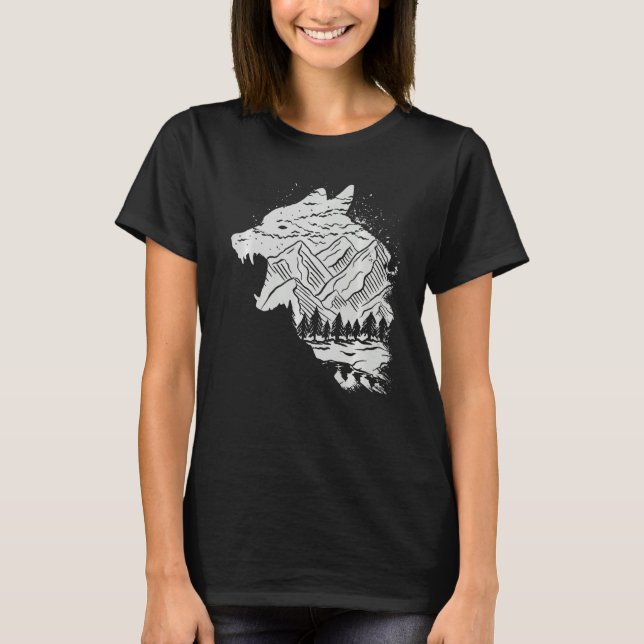 Bergsteiger Berge Wanderwälder Howling Wolle T-Shirt (Vorderseite)