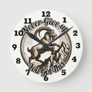 Bergsteiger-Ziege Steinbock Gib niemals auf Runde Wanduhr