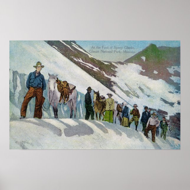 Bergsteiger zu Fuß des Sperry Glacier Poster (Vorne)