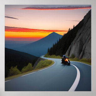 Bergstraßen-Bikerszene für Motorradfans Poster