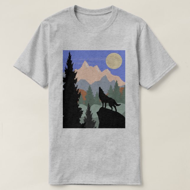 Bergszene Howling Wolf T-Shirt (Design vorne)