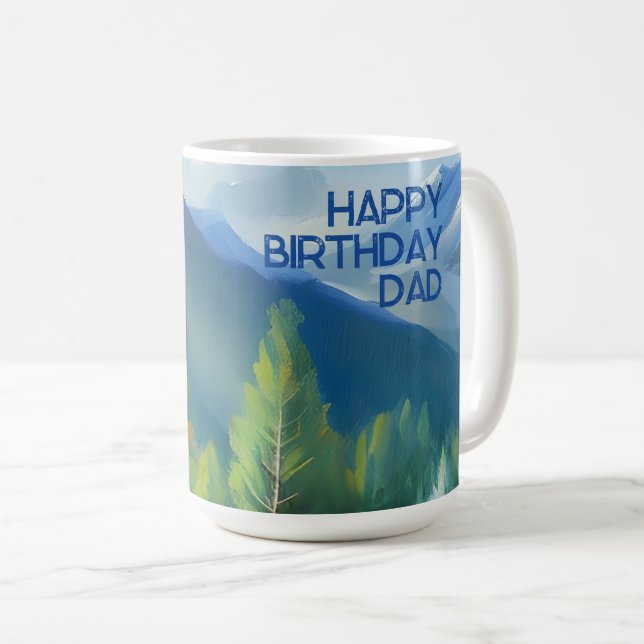 Bergszene Malerei glücklich Geburtstag Vater Kaffeetasse (VorderseiteRechts)