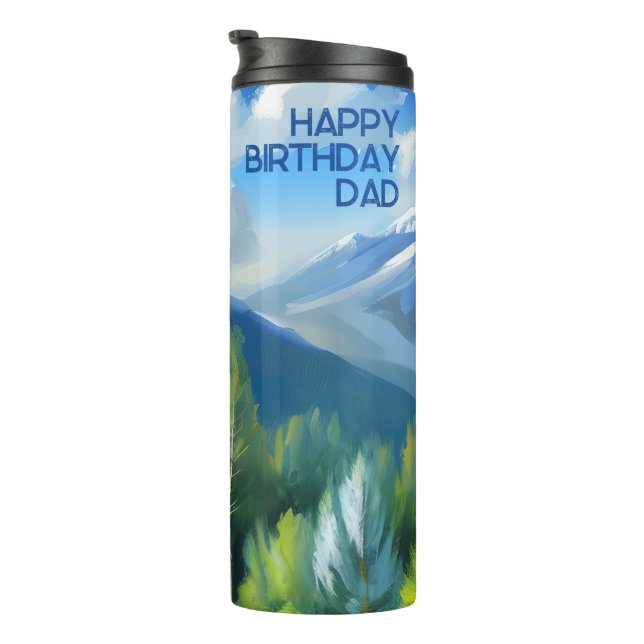 Bergszene Malerei glücklich Geburtstag Vater Thermosbecher (Nach rechts gedreht)