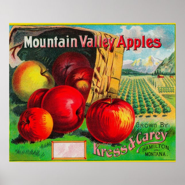 Bergtal Apple LabelHamilton, MT Poster (Vorne)