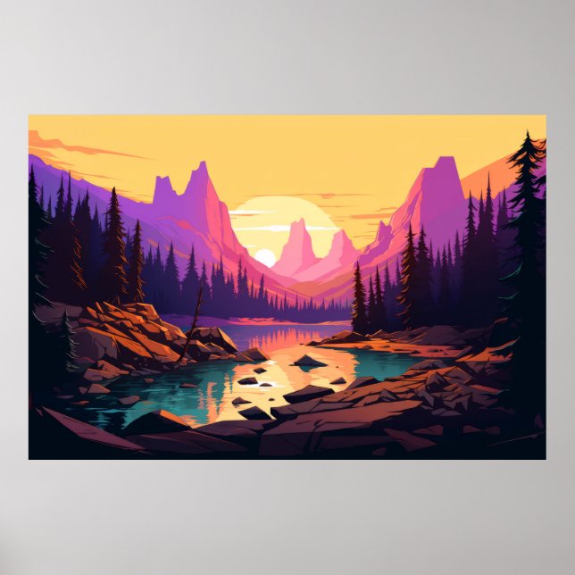 Bergtal Landschaftsbild Poster (Vorne)