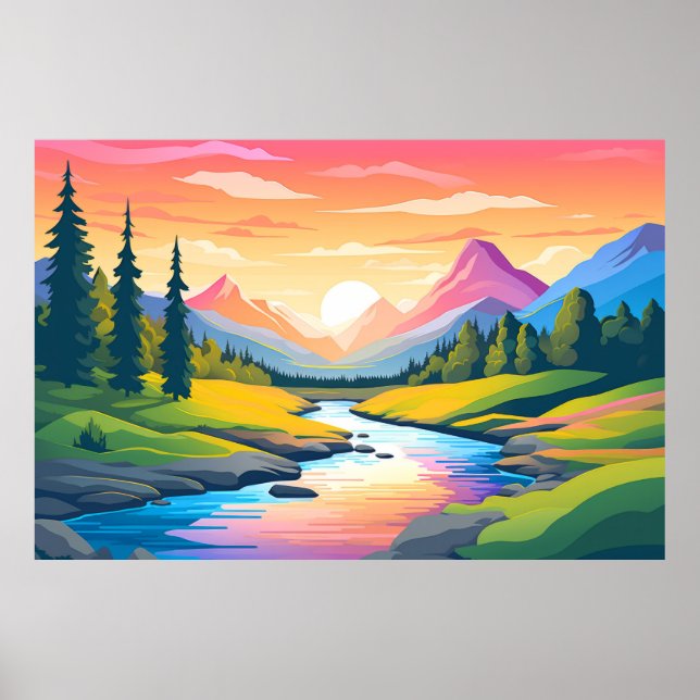 Bergtal Landschaftsbild Poster (Vorne)