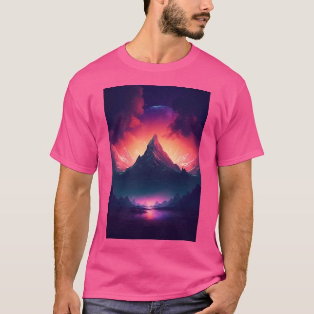 Bergträumlandschaft Synthwave Ruhe in der Natur T-Shirt (Vorderseite)