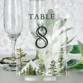 Bergwald Bäume Hochzeit Acryl-Tischnummer Acryleinladungen