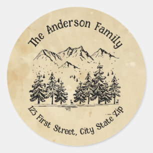 Bergwald Bäume Wildnis Landschaft Runder Aufkleber