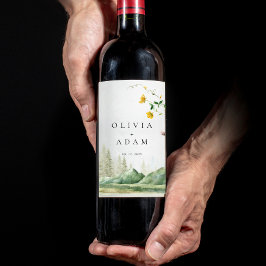 Bergwald Boho Wildblume Rustikale Hochzeit Weinetikett