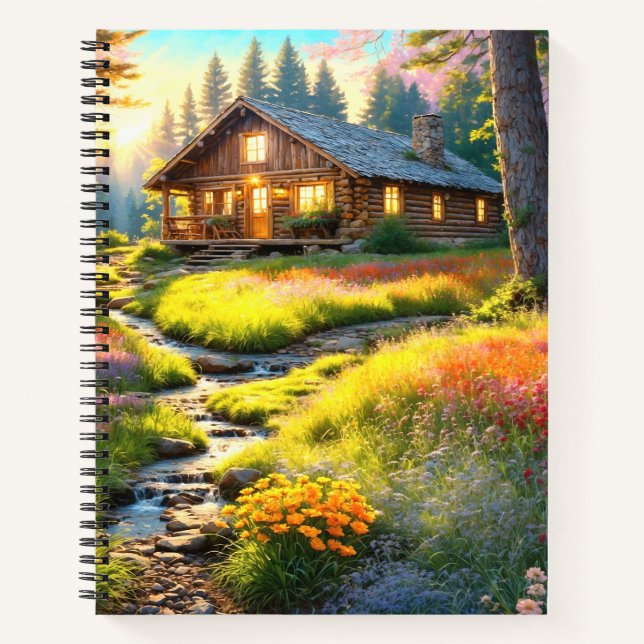 Bergwald-Hütten-Kunst Notizbuch (Vorderseite)