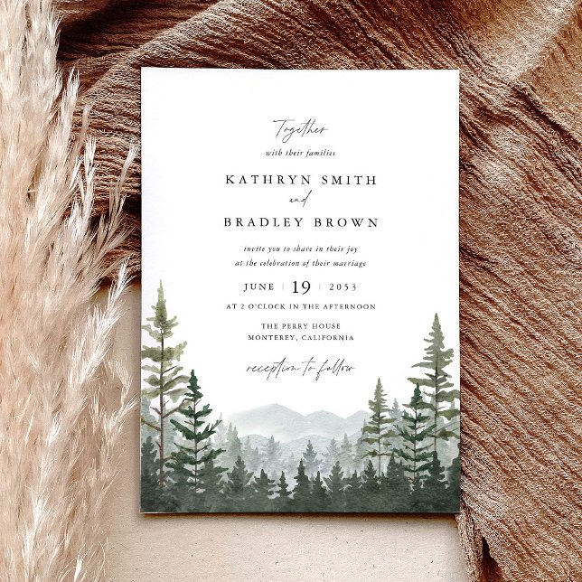 Bergwald-Kiefer-Hochzeit Einladung (Mountain forest wedding invitation, sage green pine tree wedding stationery, layered woodland invite)