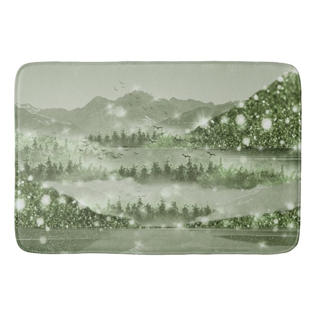 Bergwald Landschaft Seen Mixed Media Badematte (Vorderseite)