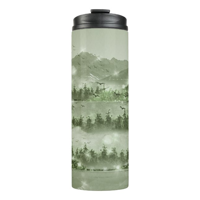 Bergwald Landschaft Seen Mixed Media Thermosbecher (Vorderseite)