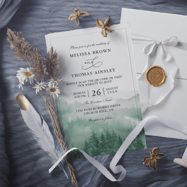 Bergwald Rustikale Baum Budget QR-Code Hochzeit Einladung (Von Creator hochgeladen)