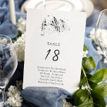 Bergwald von Hand gezeichnete Namen der Gäste Tischnummer<br><div class="desc">Diese rustikalen Hochzeitsszenarien,  die sich mit unserer "Mountain Forest Wedding"-Kollektion abstimmen,  eignen sich perfekt für jeden Empfang,  der eine Hochzeit feiert. Diese Sitzkarten zeichnen sich durch eine handgezeichnet Skizze eines Schwarz-Weiß-Bergwaldbildes aus und können durch die Bearbeitung der Vorlagenfelder leicht an die Namen Ihrer Gäste angepasst werden.</div>