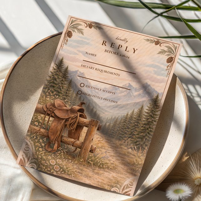 Bergwald Western Sattel Hochzeit RSVP Karte (Von Creator hochgeladen)